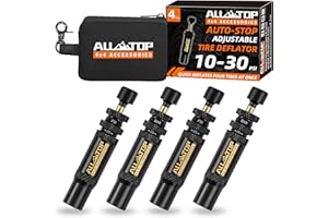 ALL-TOP Adjustable Auto-Stop Tire Deflator Valve Kit (10-30 PSI) 4 PCS Screw-on Tyre Air Down Tool for Offroad 4x4 (with 5 Valve caps)