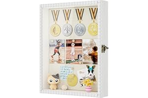 Love-KANKEI 3D Shadow Box 28×36cm Picture Frame Wooden Deep Display Case with Unique Wood Door and Glass Window, Memory Box for Crafts, Anniversary, Wedding, White