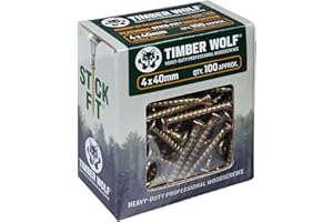 Timber Wolf TW40040 Woodscrews - 4.0 x 40mm - Box of 100, Zinc & Yellow (Gold)