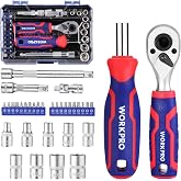 WORKPRO 34-Piece Socket Set with 1/4-Inch Ratchet | Tool Box with Ratchet Set, Screwdriver, Bits and Repair Case