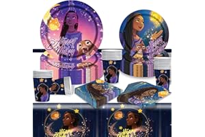 Forfamy Set Compleanno Wish Bambina, Set Stoviglie Compleanno Asha, Piatti Tema Principessa Bicchieri Carta Tovaglioli Tovaglia Decorazioni per Festa Compleanno Bambina