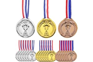 FULHANY 21 Pezzi Medaglie - Medaglie Bambini -Set Di Medaglie D'Oro, D'Argento E Di Bronzo, Adatto Per La Decorazione Per Feste, In Stile Olimpico,Premio Per I Vincitori Del Gloria,Con Nastro Da 75 Cm