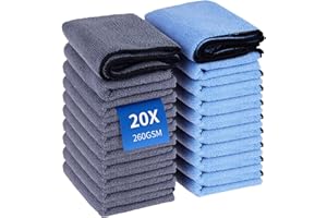 Wemk Lot de 20 Chiffons en Microfibre, Microfibre Chiffon de Nettoyage 260GSM, Ultra Absorbants, Doux et Délicats, pour Maison, Cuisine e Voiture, 28 x 38 cm