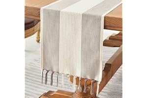 Wracra Runner da Tavolo macramè in Lino e Cotone, Runner da Tavolo 120cm di Lunghezza con Nappe a Mano, Runner da tavola in Stile Rustico per Feste e Uso Quotidiano (caffè Scuro, 120cm)