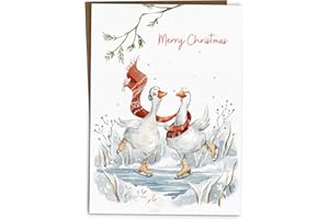 BYANIKA Merry Christmas Card | Cute Xmas Ducks Skating | For Parents, Grandparents, Husband, Wife, Son, Daughter In Law, Girlfriend, Boyfriend, Partner | Season's Greetings