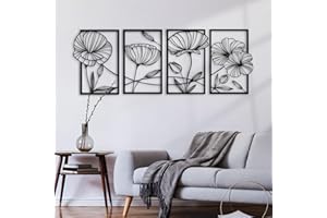 ESTART Dekor 4 Stück Metall Lotusblume Wanddekoration, Abstrakte Blumen Ästhetische Kunst, Minimalistische Hängende Wandskulptur für Wohnzimmer Schlafzimmer Büro Yogazimmer (Schwarz)