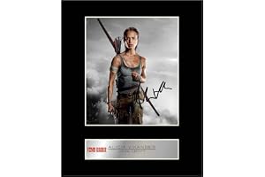 Ikoniska bilder Alicia Vikander, Lara Croft signerad monterad fotovisning Tomb Raider autograf present bildtryck