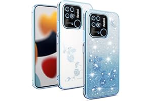 XINYEXIN Funda Glitter para Xiaomi Redmi 10C, Carcasa Teléfono Antigolpes Transparente Bling Sparkle, Ultra Delgado Cute Brillante para Niñas y Mujeres - Azul