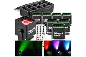 ‎BEAMZ BeamZ BBP44 Akku Uplight 8er Set mit Tasche Mini 4x4 Watt LED Par Strahler Outdoor, RGWB, 25h Akkulaufzeit, IP65, Bühnenbeleuchtung, Soundmodus, 0-100% Dimmer, Automodi, Inkl. Fernbedienung