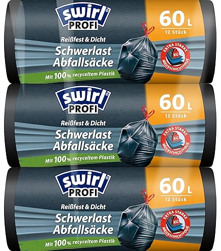 ANNA ZARADNA ST-AZ-010547 Heavy Duty 60 Litre Heavy Duty Tear-Proof Bin Liners | Rubbish Bags For Household And Office Waste Thick LDPE - Black ( Pack Of 10 - View #2