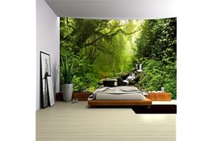 Arsey Wandteppich Wald Wandtuch Baum Wand Teppich Tapisserie Wasserfall Nebel Wandbehang Gras Natur Landschaft Wandteppiche Wandtuch Boho Deko Schlafzimmer, Grün, Groß 230x180cm