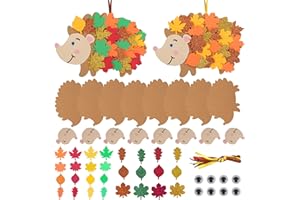 DKINY Pack of 12 Leafy Hedgehog Making Kit DIY Peel and Stick EVA Foam Arts and Crafts Kit for Kids Children Craft Party Group Activities Hanging Decorations for Autumn Winter