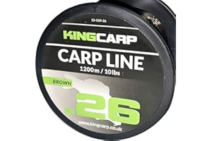 KINGCARP KING CARP - 1200m Bulk Spools of Carp Mono of Extra Strong Monofilament Carp & Specimen Coarse Fishing Line (MURKY BROWN) - Comes in 10, 12, 15 & 20lbs Breaking Strains