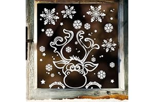 ‎WANDTATTOO LOFT Wandtattoo Loft Fensterbilder Weihnachten mit Elch & Schneeflocken – Wiederverwendbar – 28 x 40 cm Bogen, 17 Sticker – Weihnachstdeko Fenster Kinderzimmer, Weihnachtsbilder Fenster, Fensterbild Winter