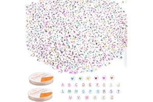 YMJD 1400+pcs Perles Lettres Colorées KIT - 50 par Lettre, 1300 Perles Lettres Acrylique Perle Alphabet Lettre avec 100 Perles de Cœur pour DIY la Fabrication de Bijoux, Bracelets Colliers Bagues Artisanat