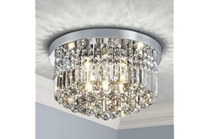 ‎SM SAINT MOSSI Saint Mossi 22003 Modern Kristall Regentropfen Kronleuchter, Einbau-Deckenleuchte für den Wohnraum, H28 X D51cm, 9*E14 Lichtern, Kristall Lampenschirm&Rahmen mit Chrom-Finish