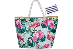 WolinTek Duża, wodoszczelna torba plażowa z zamkiem błyskawicznym i wewnętrzną kieszenią na lato, zamknięcie na zakupy, torba na ramię, torba plażowa, torba na ramię dla dziewcząt