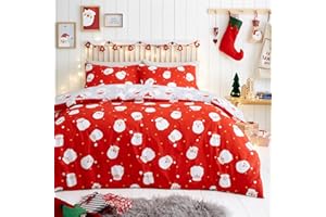 Fusion Happy Santa Claus Duvet Cover – Single Size 140x200cm – Reversible Red Xmas Bedding – Father Christmas Design – 1 Pillowcase – Easy Care Festive Bedding Set