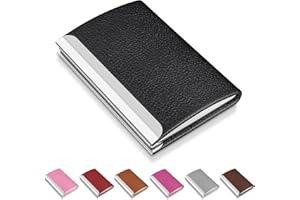 NANXJIUR Business Card Holder, Metal Case Pocket, Holder for Women & Men, Professional PU Leather Holders RFID Blocking Name with Magnetic Clasp (Black)