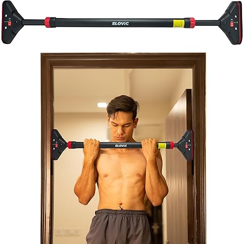 Slovic Door Pull Up Bar for Home Workout [200 Kg Load Capacity] | No Screw Stand With Anti-Skid Grip [Length 72-110 CM] | Gym Equipment for Wall Mounted Height