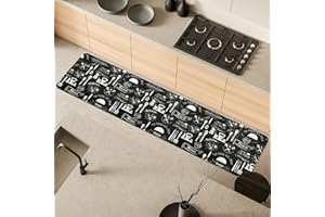 Comart - Tappeto Cucina Malaga - Passatoia 100% PVC - Antimacchia - Antiscivolo - Impermeabile - Tappetino Lavabile in Lavatrice - Corsia Moderna per Cucina e Corridoio - Lavagna Nero - 55x230 cm