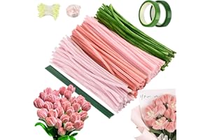 Sealong Pfeifenreiniger Blumen Set, 400 Stück Pfeifenreiniger zum Basteln, Pfeifenputzer zum Basteln mit 20 Stück Grün Basteldraht, 360 Stück Blütenmitte, 2 Floristenkrepp, Blumenpapier, Blumenband