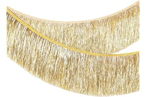MORAINJAY Gold Fringe Garland, 2M/20CM Sparkly Tinsel Fringing,Wall Hanging Metallic Foil Fringe Garland Banner,Shiny Streamers Party Backdrop for Wedding Birthday Car Parade Floats