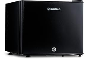 Subcold Aire20 LED Mini Fridge | 20L Small Table Top Model | Quiet Frost Free Fridge for Bedrooms & Hotels | Lockable with Solid door & interior LED light (Black)