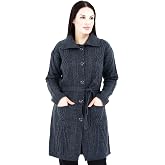Women's Long Button Pocket Belted Collar Wool Cardigan Mother Cardigan