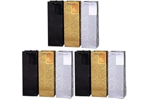 DonDon - Lot de 9 pochettes cadeaux sacs de bouteilles noir or argent pour vin et champagne 36x12x10 cm