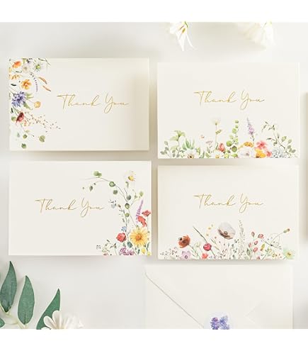 KAYEF Set 50 Biglietti Di Ringraziamento Con Buste E Adesivi – 88x120 Mm, Carta Kraft, Per Regali E Occasioni