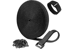 KURKIP Regulowane paski kablowe 5 m z 30 klamrami, długość swobodnego cięcia, opaski kablowe wielokrotnego użytku do zarządzania przewodami, pasek zabezpieczający na rzep do uporządkowania kabli, zarządzania