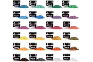 Rolio - Mica Powder - 24 Jars of Pigment for Paint, Dye, Soap Making, Nail Polish, Epoxy Resin, Candle Making, Bath Bombs, Slime - Pastel Set
