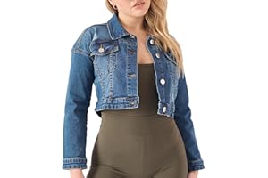 JMOJO Denim Cropped Jackets - Trucker Style Womens Denim Jackets in Regular Fit & Plus Sizes - Perfect for Outdoor Beach Picnic - Casual Summer Jackets for Women UK with Chest Pockets & Pointed Collar