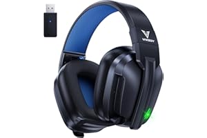 Vakedy HW11 Wireless Gaming Headset für PC, PS4, PS5, Mac, Switch, Wireless mit Bluetooth Mikrofon USB, Bluetooth Headset Mit Mikrofon Geräuschunterdrückung, 50H+ Akkulaufzeit - Schwarz/Blau