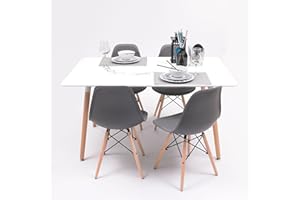 Homely - Conjunto de Comedor de diseño nórdico Nordic 140 con Mesa lacada Blanca de 140x90 cm y 4 sillas (Gris Oscuro)