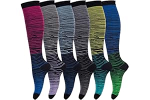 LEOSTEP Compression Socks for Men & Women (6Pair) Non-Slip Long Tube Ideal for Running,Nursing,Circulation & Recovery Boost Stamina, Hiking Travel & Flight Socks 20-30 mmHg