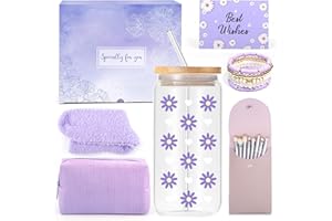 Youerls Geschenke für Mädchen Teenager 9 10 11 12 13 14 15 16 Jahre, Weihnachten Geburtstag Geschenk Mädchen Teenager, Glasbecher mit Strohhalm und Deckel,Schminkpinsel Kosmetiktasche Armband Socken