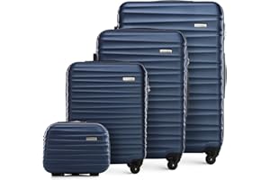 WITTCHEN Walizka podróżna, bagaż podręczny, bagaż kabinowy, walizka na kółkach, twarda obudowa z tworzywa ABS, z 4 kółkami, zamek szyfrowy, uchwyt teleskopowy Groove Line, granatowy, Koffer-Set 4tlg.,