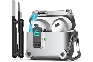 RFUNGUANGO Custodia per Airpods di terza generazione con kit di pulizia, clip di chiusura sicura, antiurto per tutto il corpo compatibile con custodia Apple AirPod 3 2021,argento
