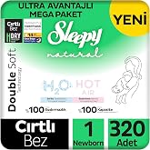 Sleepy Natural Double Soft Ultra Avantajlı Mega Paket Bebek Bezi 1 Numara Newborn 320 Adet