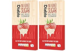 :DIABLO Diablo No Added Sugar White Chocolate with Strawberry – No Added Sugar Chocolate Bar Sweetened with Stevia, Gluten Free, Ideal for Any Occasion, Birthdays, Valentines, or Gift Hampers, 75g (Pack of 2)