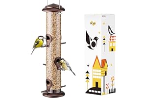 iBorn Mangeoire à oiseaux en métal à 6 ports à suspendre - Mangeoire pour oiseaux sauvages - Mangeoire à suspendre - Tournesol - Cœur - Colonne d'alimentation pour oiseaux - Café - 35,6 cm - 6 ports