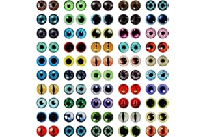 MWOOT 100 Piezas 12MM Juguete Ojos de Vidrio Ojos Manualidades Kit, Dragon Eyes Glass Cabochon Eyes, 50 Estilo Colores Cristal Gato Búho Pájaro Ojos para DIY Muñeca Joyas Joyería Halloween Decor