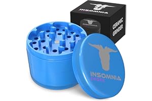 INSOMNIA SMOKE Grinder per Erbe | Grinder Premium in Metallo di Alluminio a 4 Parti con Filtro per Polline, Coperchio Magnetico, 28 Denti Affilati, Rivestimento in Ceramica, Facile da Pulire e Antiade (Blu)