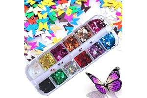 Kalolary 12 Colores Mariposa Lentejuelas Uñas Decoración Purpurinas Confeti Uñas Nail Art Glitter Brillos para Manicura y Diseños de Uñas