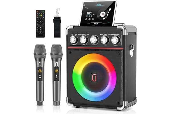 JYX Karaoke 2 microfonos inalambricos, portatil Karaoke Profesional Completo, Altavoz Karaoke de Sistema PA potatil y Luz LED y Mando a Distancia, soporta Bluetooth/TF/USB/AUX/TWS
