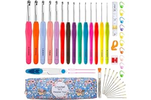 Hmeuest Crochet Hooks Set, 14 Sizes Crochet Kits for Beginners Adults, Ergonomic Soft Grip Crochet Hook, 43 Pcs Crochet Set with Portable Bag, Suitable for Starter