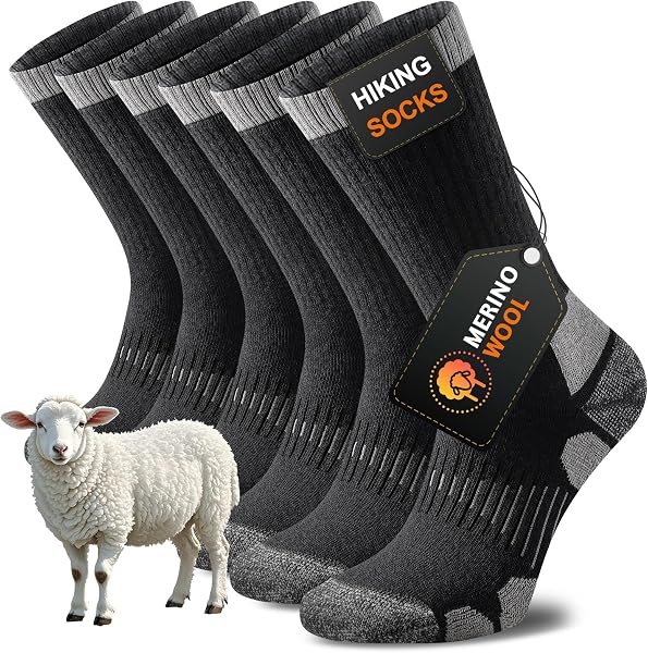 Niorasen Merino Wool Hiking Socks for Men & Women, Thick Cushioned Walking Socks, Seamless & Breathable Anti-Blister Crew Socks for Sports, Running, Outdoor, Work, Cycling, Trekking,3 Pairs Unisex - 1