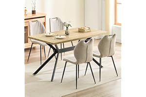 LEWE Mesa Comedor con Sillas 4, Juego de Mesa de Comedor Rectangular de Cocina, Silla de Comedor de Felpa, Patas Negras,Respaldo Alto, Patas de Hierro Negro, Adecuado para Cocina, Comedor y Salón